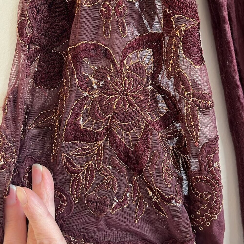 Free People Oversized Cropped Peplum Top Size XS Sheer Embroidered Whimsigoth - Picture 3 of 6